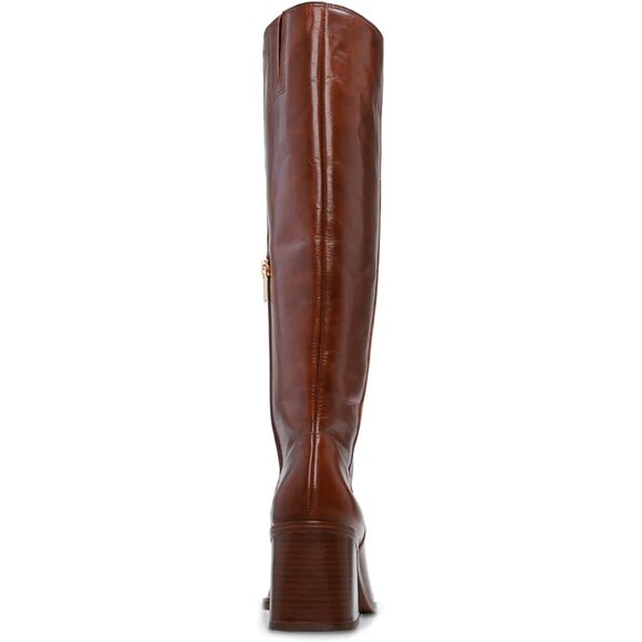 Women Caramel Polyurethane Knee High Square Toe Side Zipper Block Heel Tall Boot - Picture 8 of 9